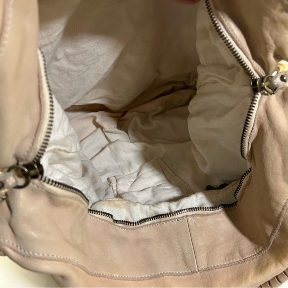 Errelleventidue Beige Italian Leather Handbag Tote Floral Print Studs Large - Picture 7 of 13